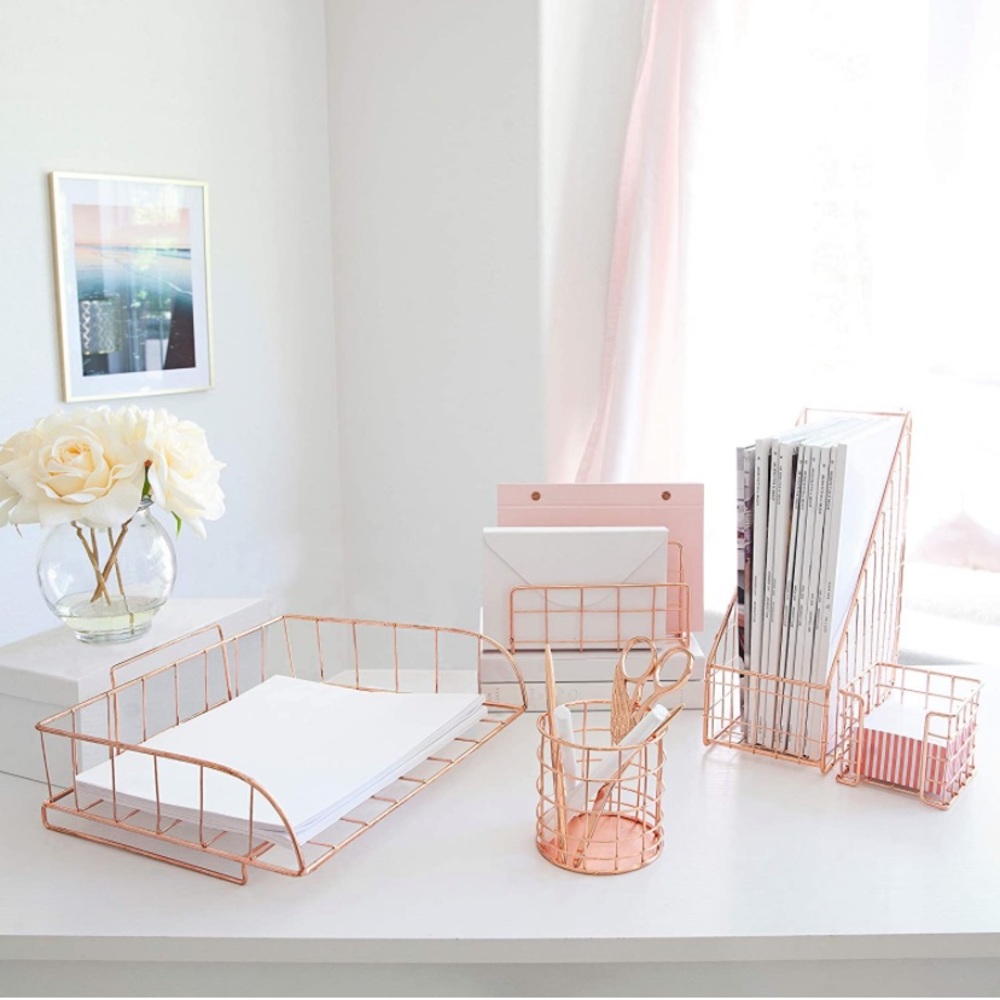 Blu Monaco Rose Gold Desk Organizer 5 piece set